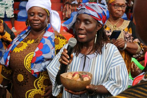 Madam Elizabeth Gbah Johnson making remarks at the festival in Bong