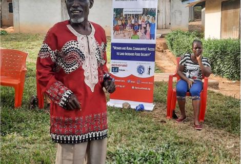 Chief James Pah Sayee, 71, is the traditional leader of River Gee County, who spoke at the Fish Town City Hall on the importance of women’s land rights