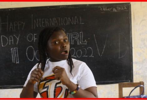 Josephine Poole, the Gbarma Community Based Organization President, confidently posed for a photo during her narration on engaging the traditional practitioners to drop the blades and spare the life of the women and girls