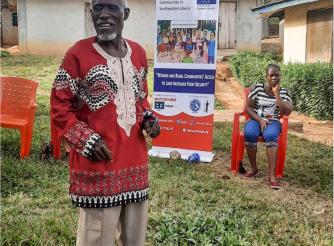 Chief James Pah Sayee, 71, is the traditional leader of River Gee County, who spoke at the Fish Town City Hall on the importance of women’s land rights